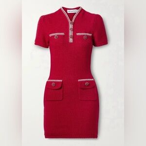 Self-Portrait Scarlet Knit Dress with Crystal Details